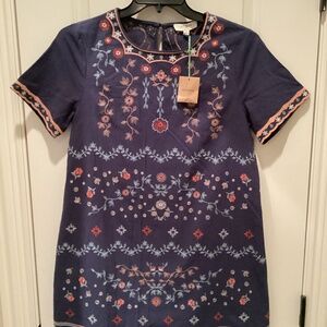 Umgee Chambray Floral Babydoll Dress (Small) NWT
